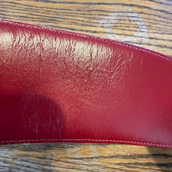 Vintage 1980s Annette Red Leather Waist Belt Gold Hardware Leaf Shape Accessory main image 6